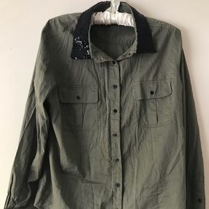 Green army shirt with sparkly collar